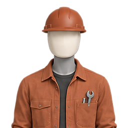 The Builder, a mannequin in an orange work shirt and hard hat.