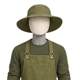 Garden & Lawn, a mannequin in a bucket hat and work apron.